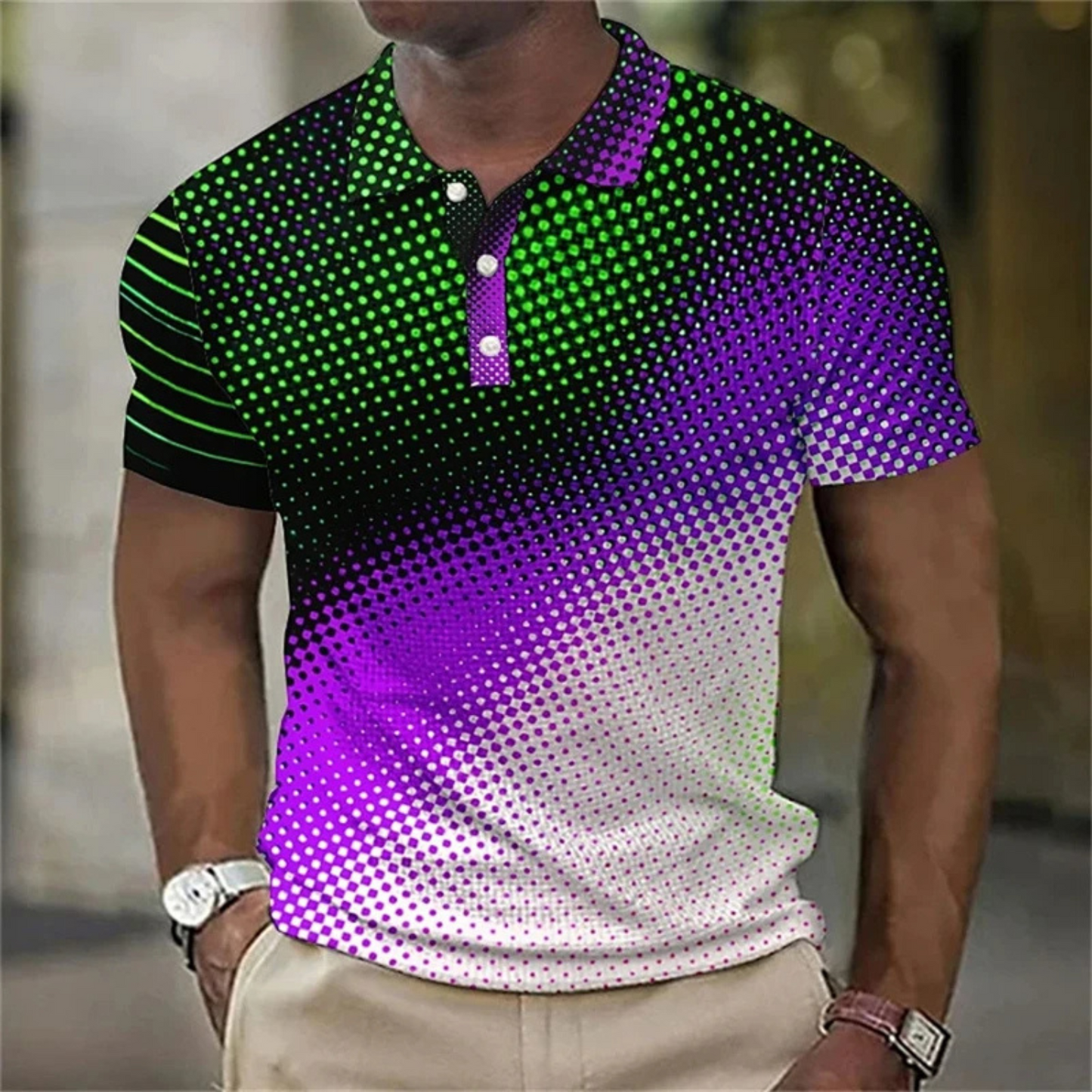 StedMen - Heren Casual Poloshirt met Abstracte Print, Korte Mouw, Slim Fit