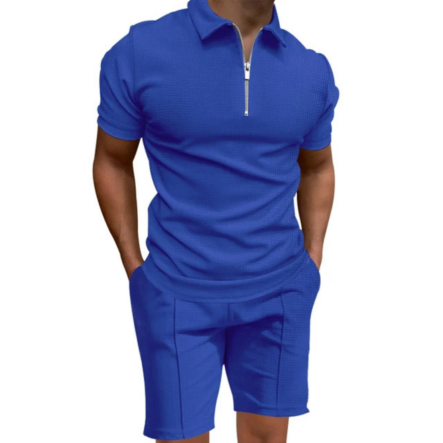 Zelvor - Heren Korte Mouw Ritssluiting Polo Set - Casual Tweedelig Outfit met Shorts