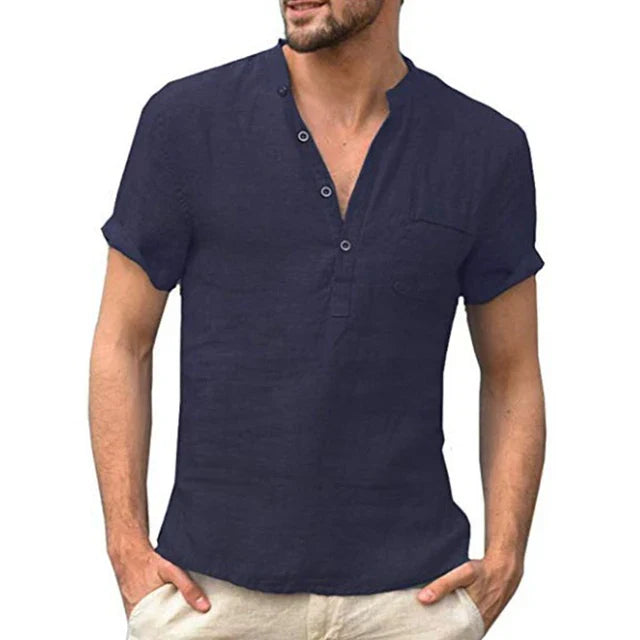 Steadix -  Linnen Henley Overhemd met Korte Mouwen voor Heren, Casual Lichtgewicht Zomertop