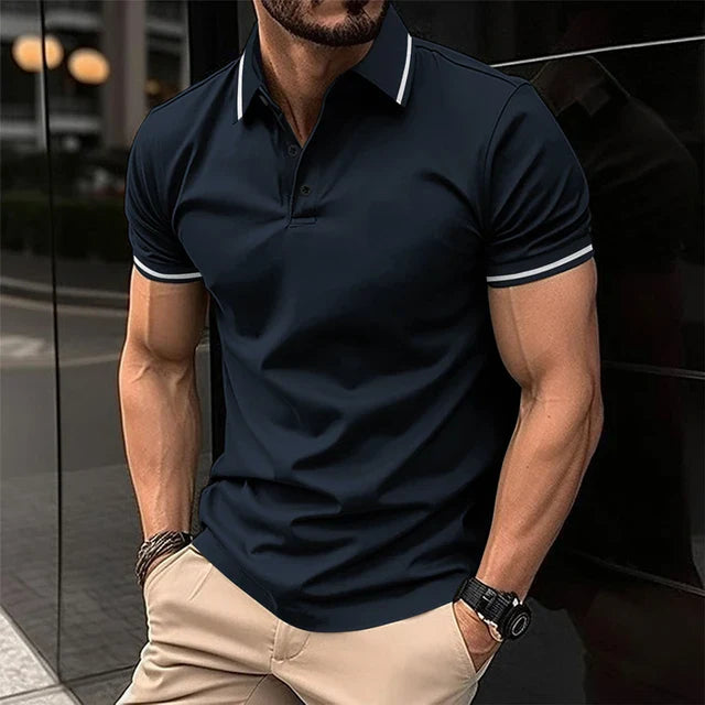 AgeRise - Slim Fit Polo voor Heren, Korte Mouw Casual Overhemd met Contrasterende Afwerking